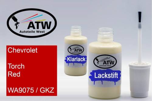 Chevrolet, Torch Red, WA9075 / GKZ: 20ml Lackstift + 20ml Klarlack - Set, von ATW Autoteile West.